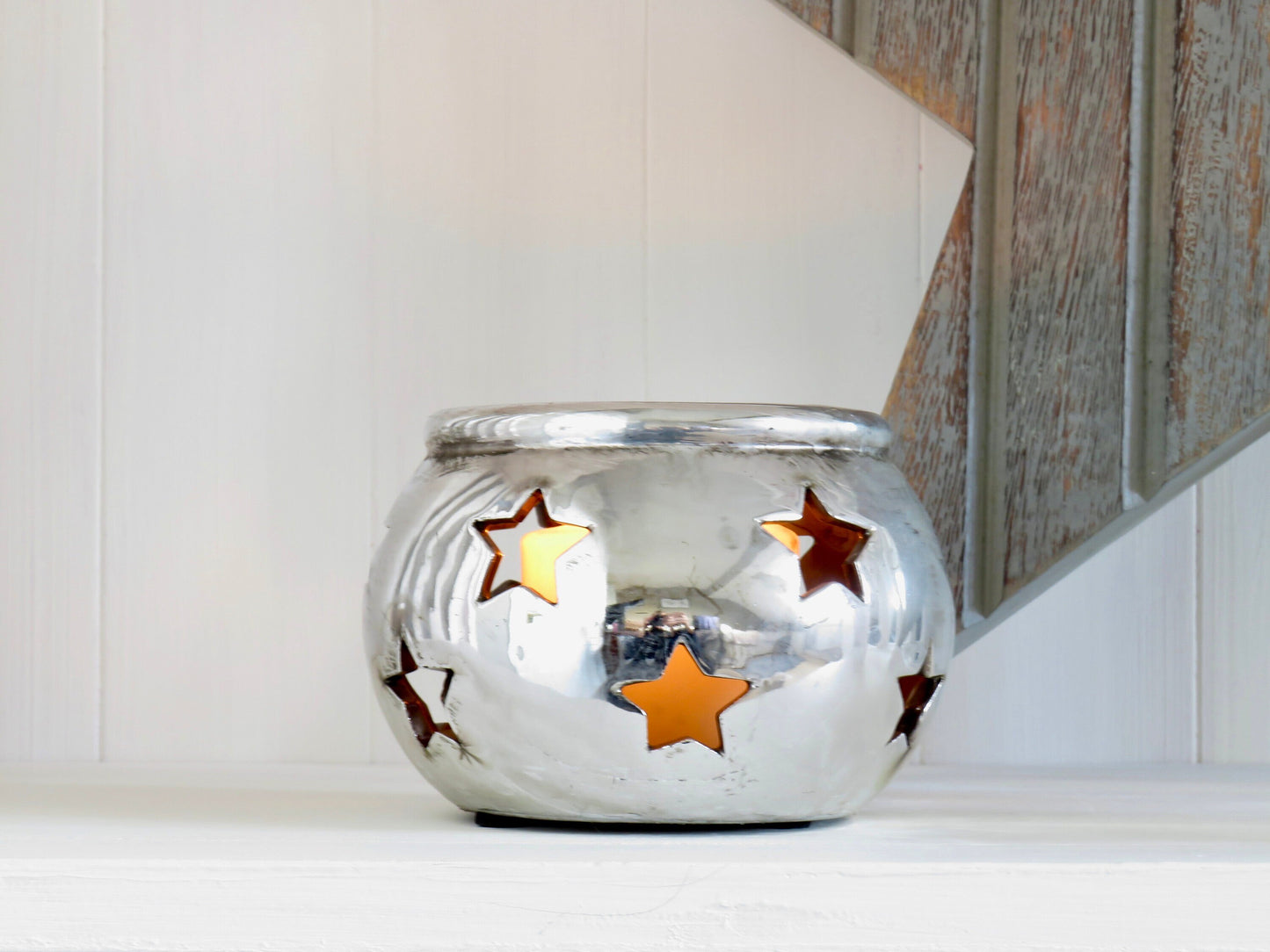 Silver Star Tea Light Holder Lantern