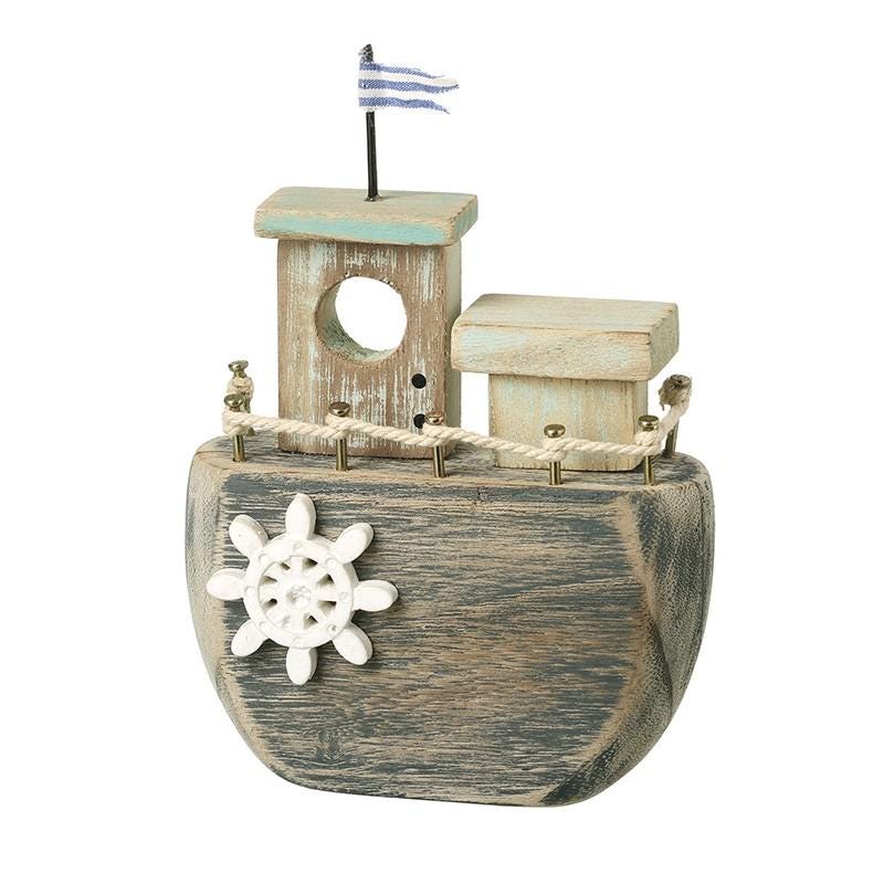 Wooden Steamship Ornament | Coastal Steamboat Decoration