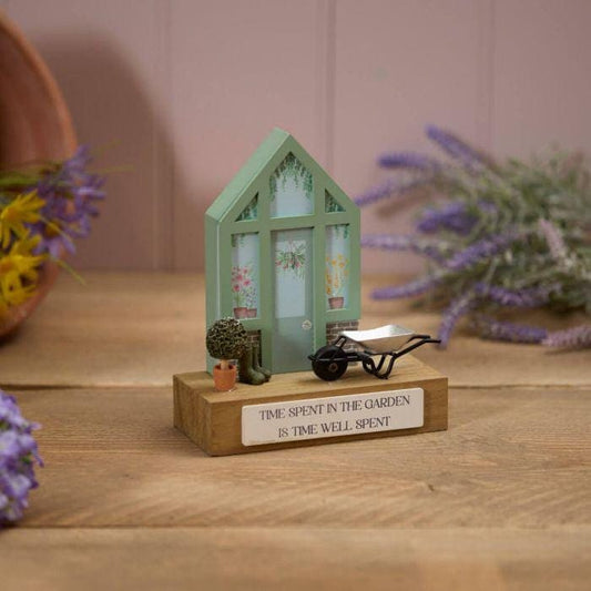 Wooden Greenhouse Garden Block Ornament