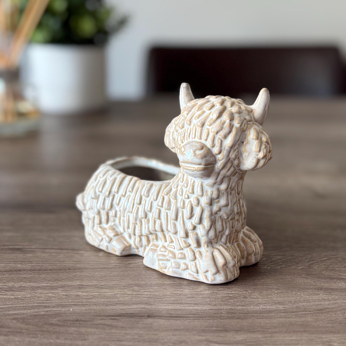 Ceramic Glazed Highland Cow Pot Ornament