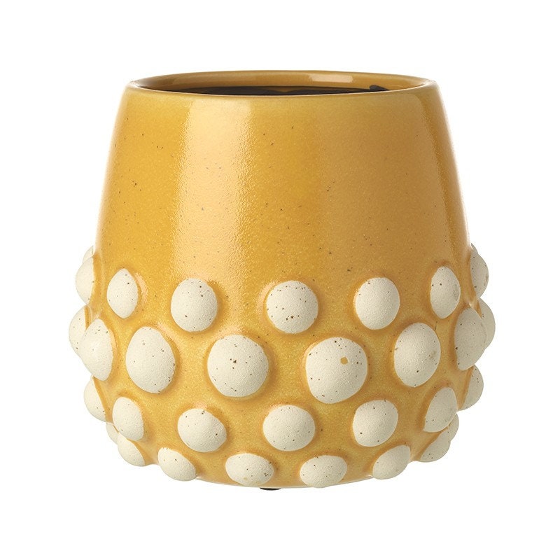 Indoor Plant Pots | Grey & Yellow Crackle Glaze Ceramic Textured Bobble Planters