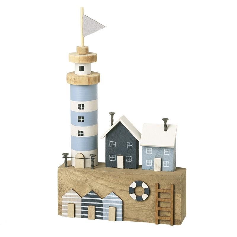 Wooden Seaside Lighthouse Scene Ornament