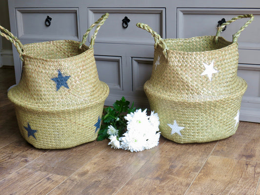 Grey Star Seagrass Basket | Storage Basket | Planter | Dog Toy Basket | Hamper Basket