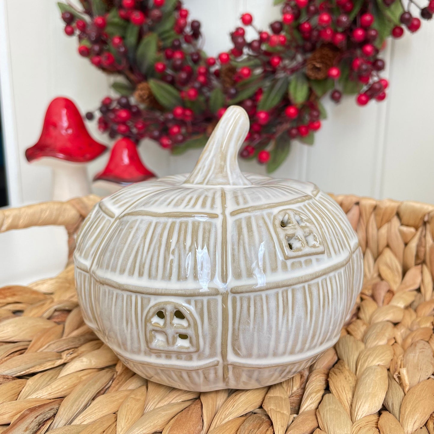 Ceramic Glazed LED Pumpkin House Ornament