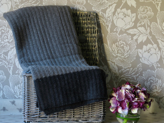 Grey and Charcoal Ribbed Wool Rich Throw | 170 x 130cm