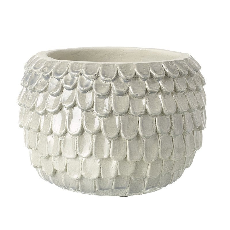 Indoor Plant Pot | Textured Scallop Glazed Green Grey Plant Pot