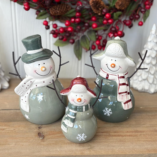 Green Ceramic Christmas Snowman Decorations