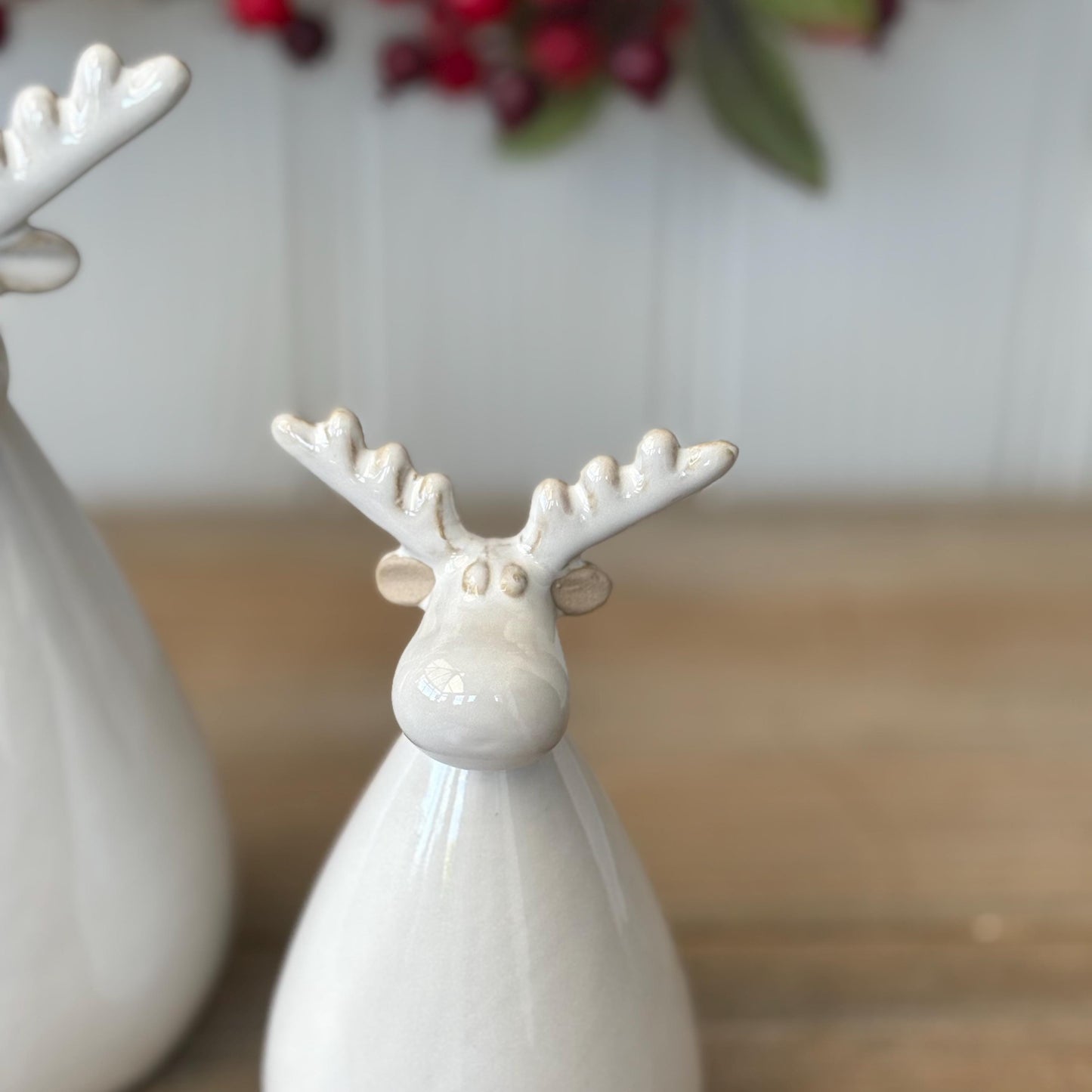 Ceramic Glazed Neutral Reindeer Ornaments | Minimalist Christmas Decor | Modern Festive Figurines