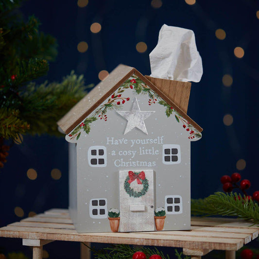 Wooden Cosy Christmas Tissue Box House Holder
