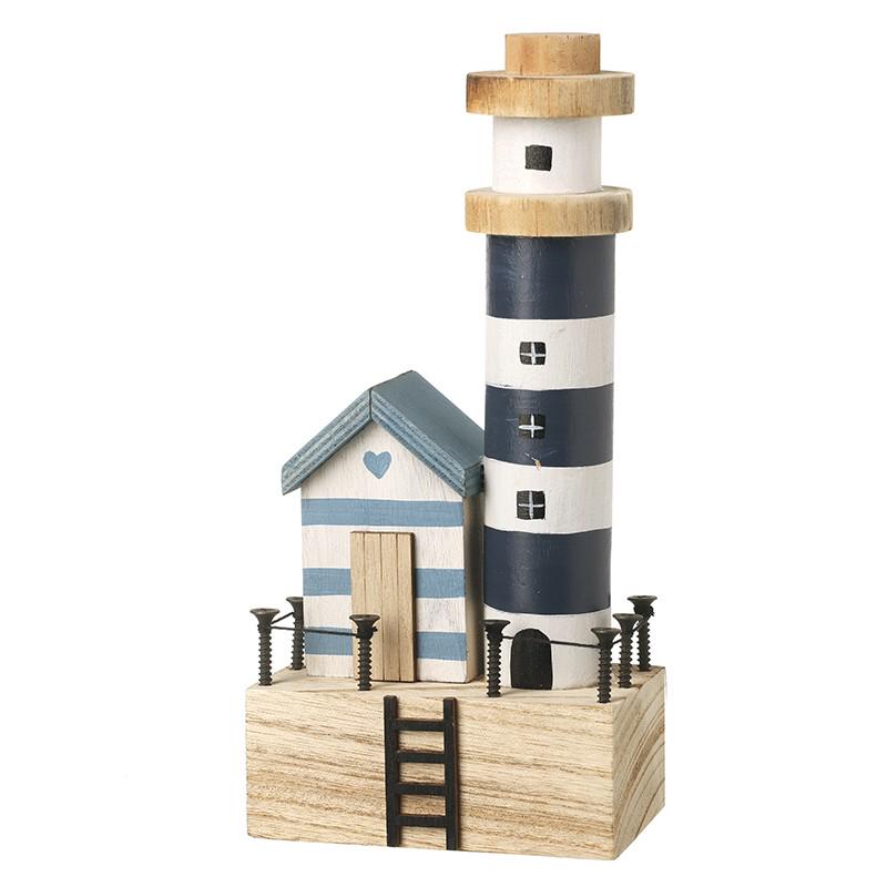 Wooden Seaside Lighthouse Scene Block Ornament
