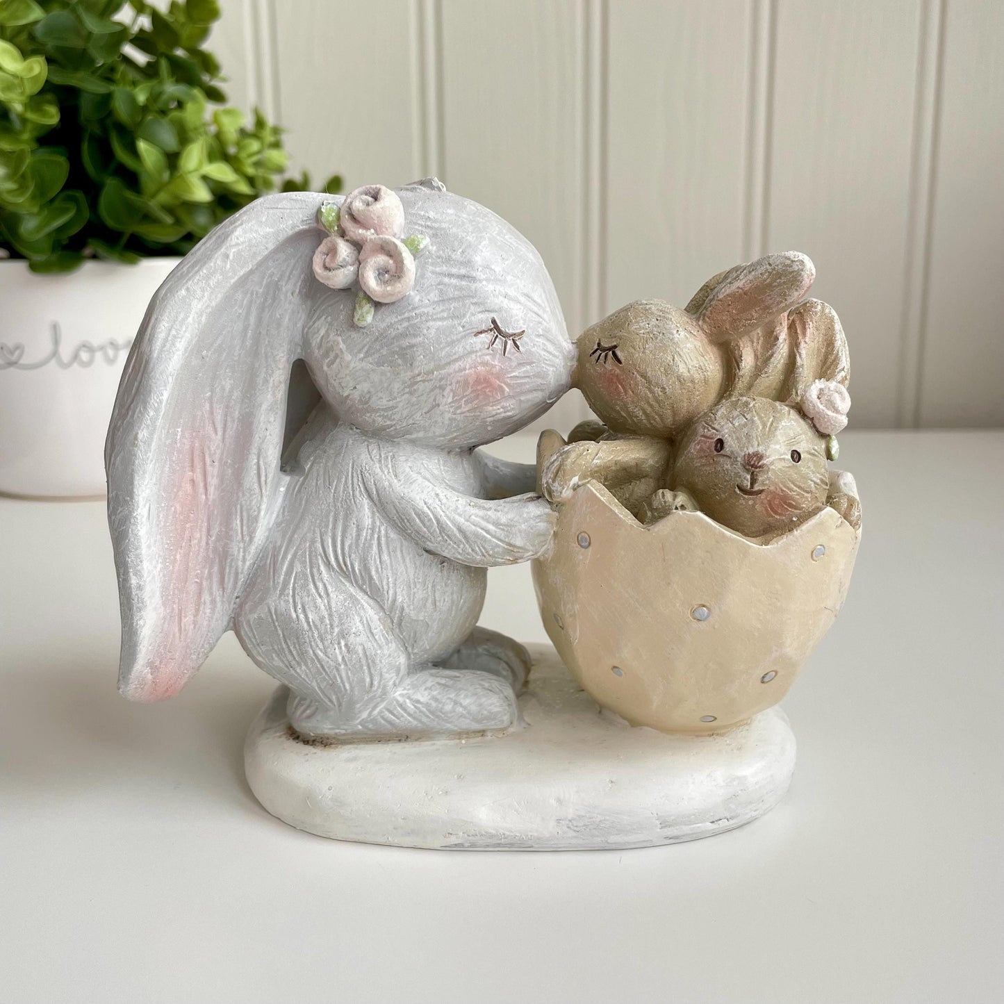 Rabbit with Babies in Egg Shell Ornament