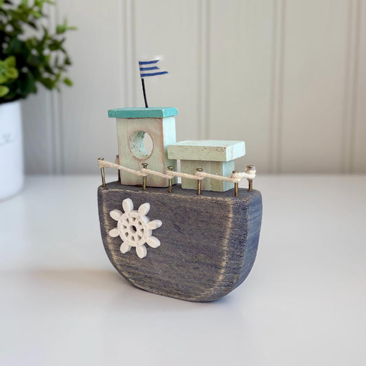 Wooden Steamship Ornament | Coastal Steamboat Decoration
