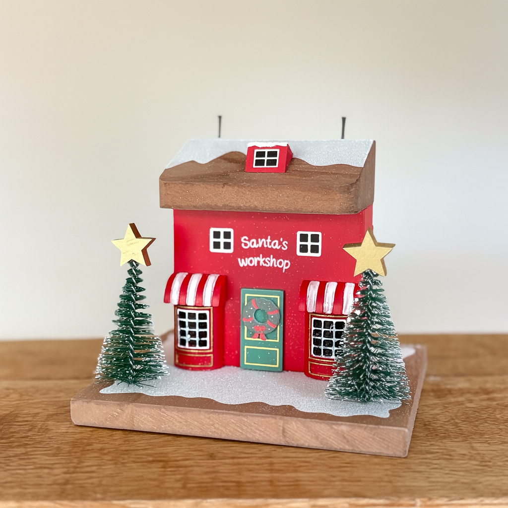 Santa’s Workshop Wooden House Christmas Decoration