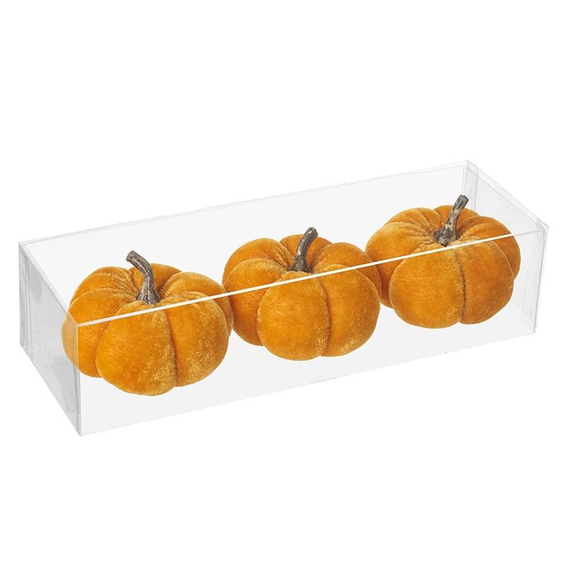 Set of Three Velvet Orange Pumpkin Ornaments