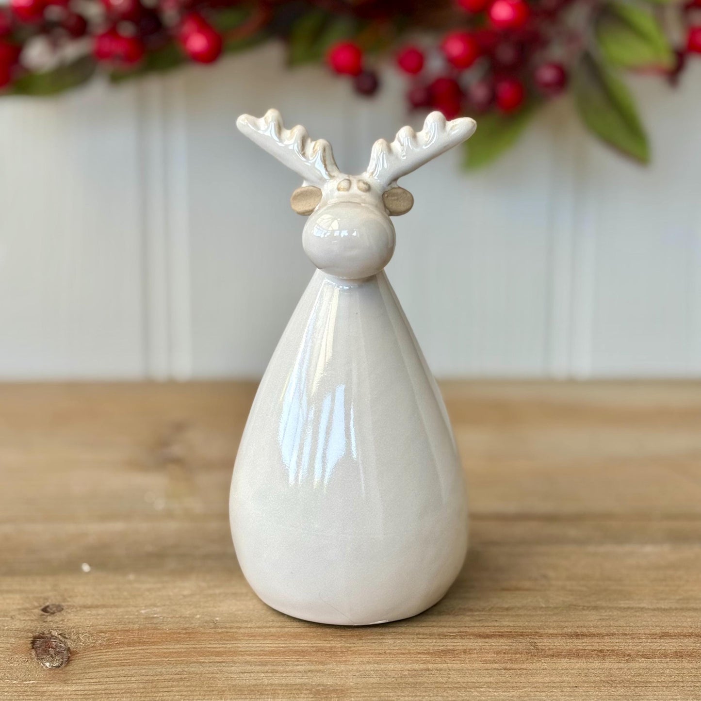 Ceramic Glazed Neutral Reindeer Ornaments | Minimalist Christmas Decor | Modern Festive Figurines