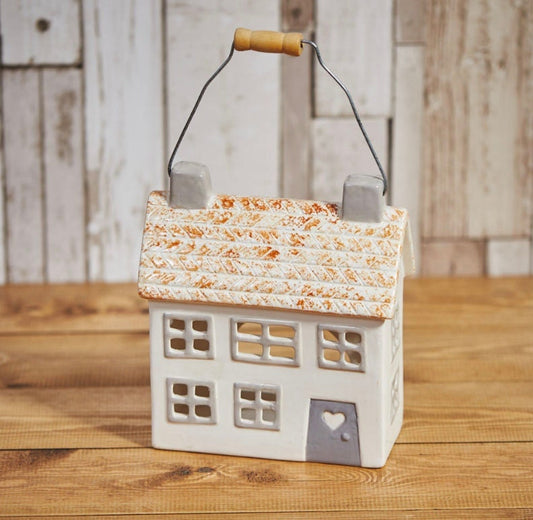 Ceramic House Tea Light Holder with Handle
