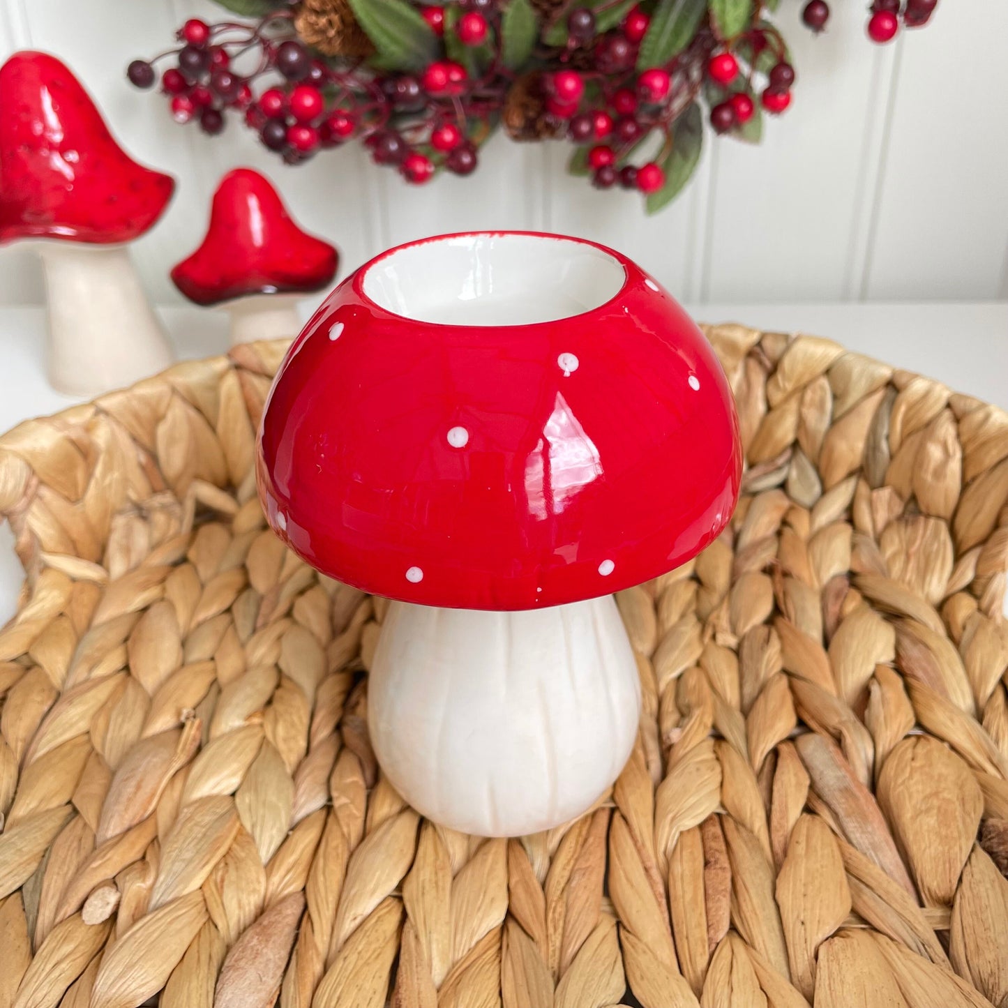 Ceramic Red Mushroom Autumn Tea Light Holder