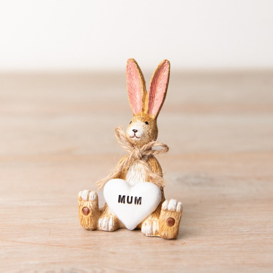 Sitting Rabbit Ornament With Heart | Mum, Friend, Love