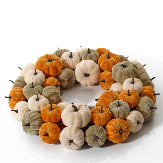 Autumn Velvet Pumpkin Wreath 43cm