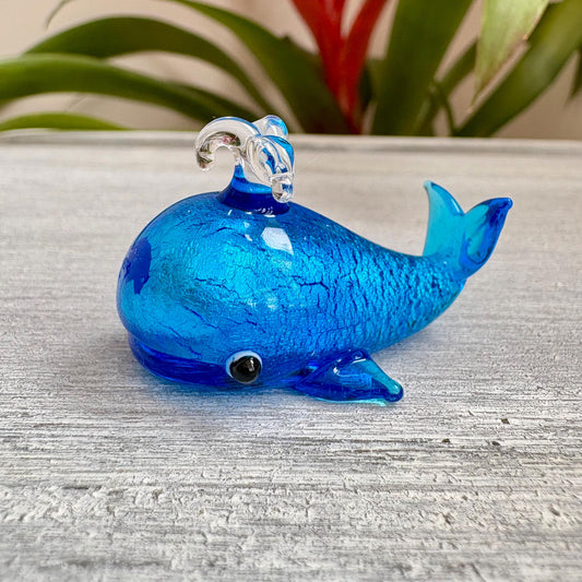 Miniature Glass Whale with Spout Figurine Collectable Ornament