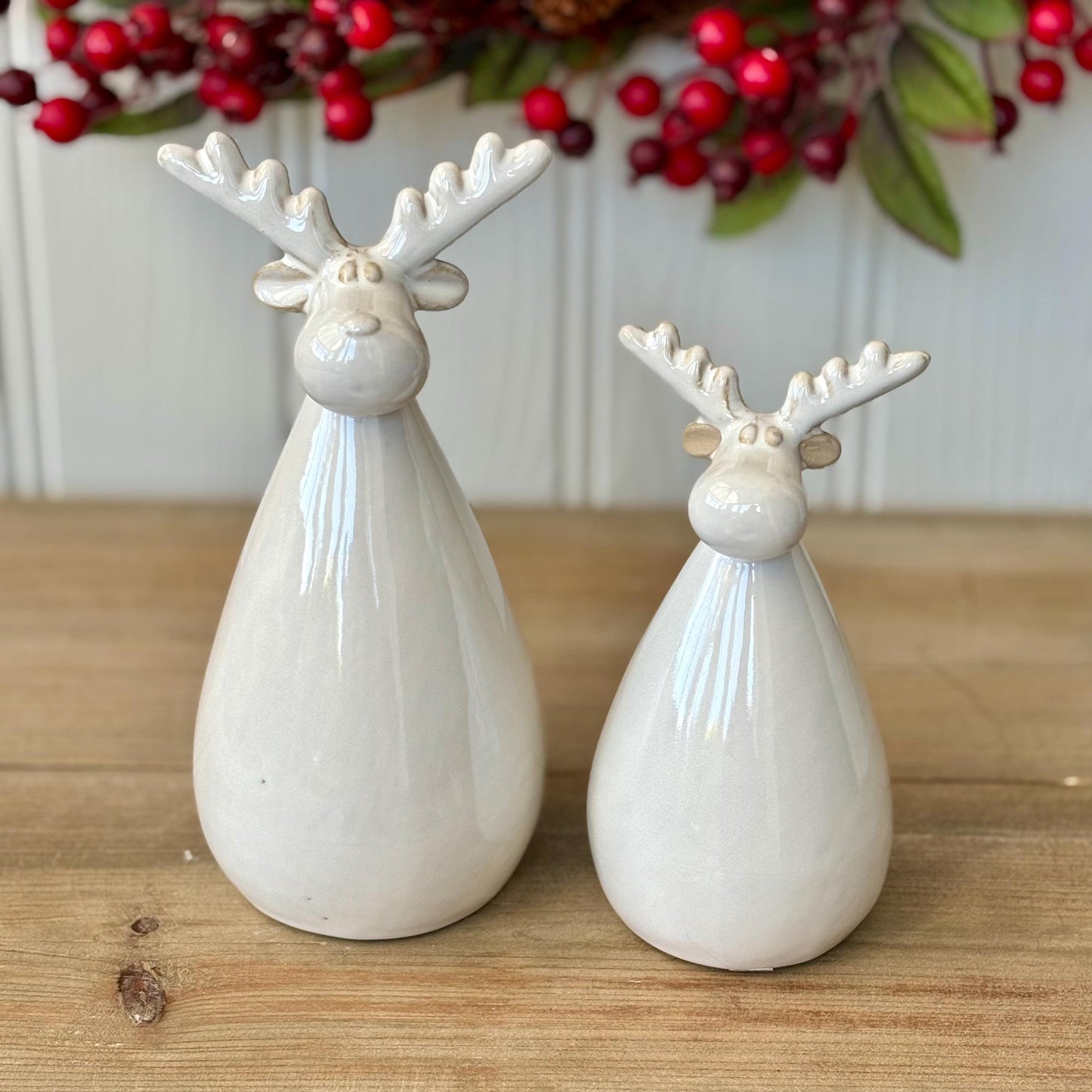 Ceramic Glazed Neutral Reindeer Ornaments | Minimalist Christmas Decor | Modern Festive Figurines
