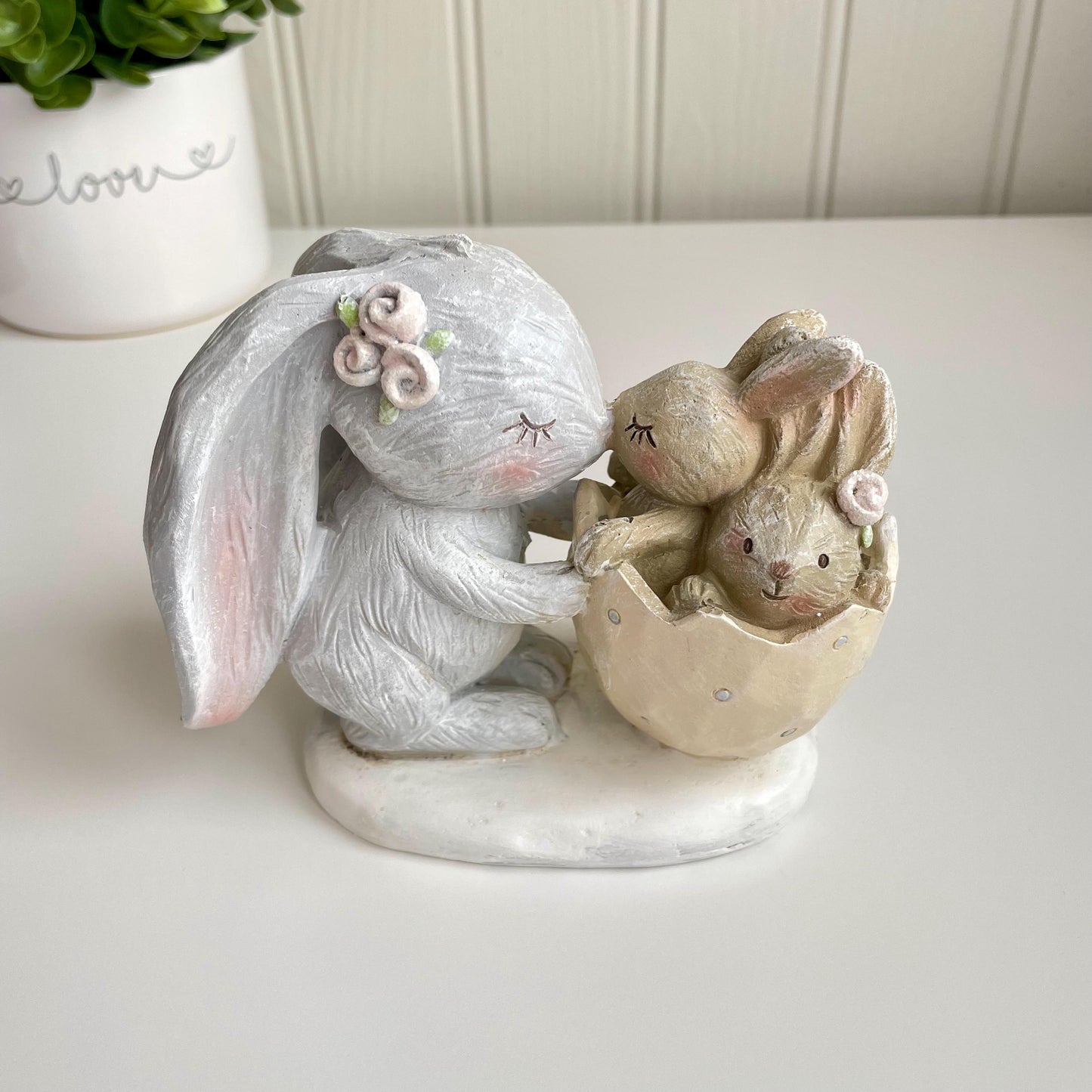Rabbit with Babies in Egg Shell Ornament