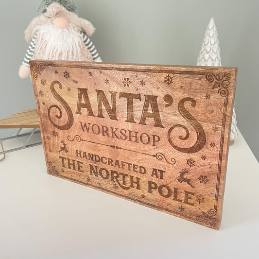 Santa's Workshop Wooden Board Christmas Display Sign