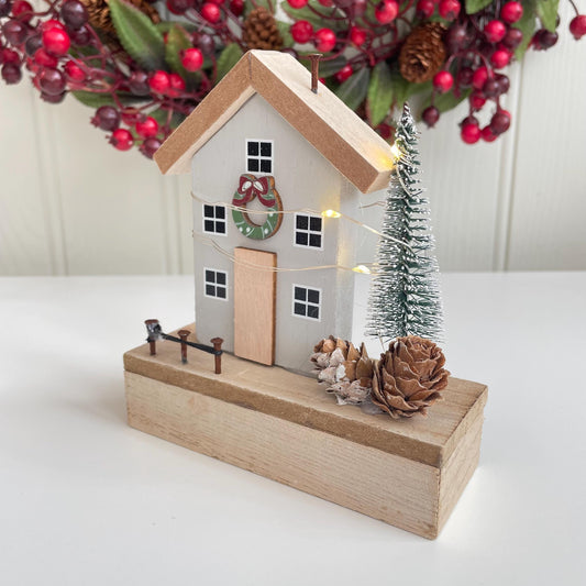 Rustic Wooden Light Up Christmas House Scene