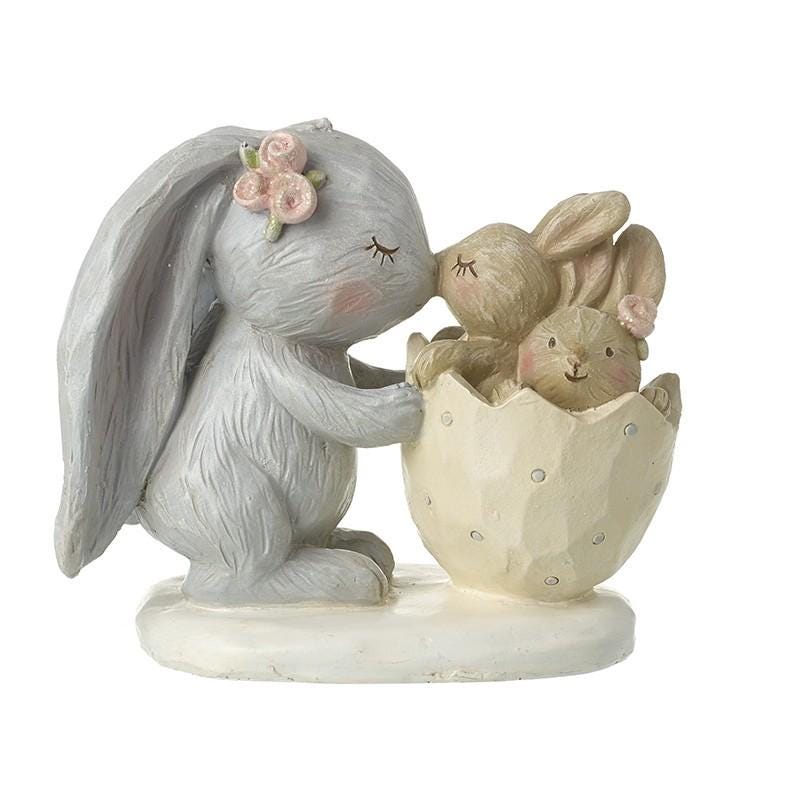 Rabbit with Babies in Egg Shell Ornament