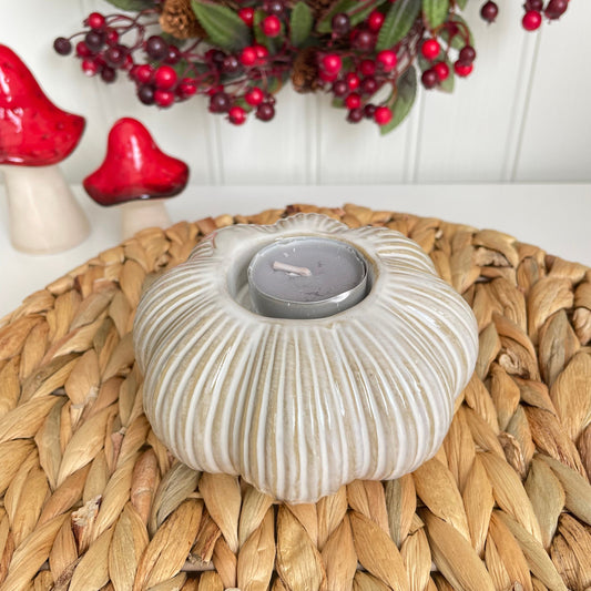 Glazed Ceramic Pumpkin Tea Light Holder