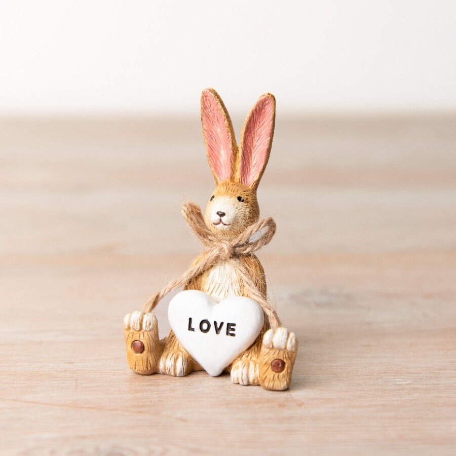 Sitting Rabbit Ornament With Heart | Mum, Friend, Love