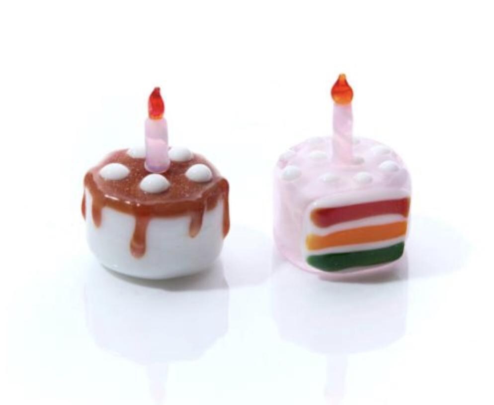 Miniature Glass Birthday Cake Figurine Collectable Ornaments