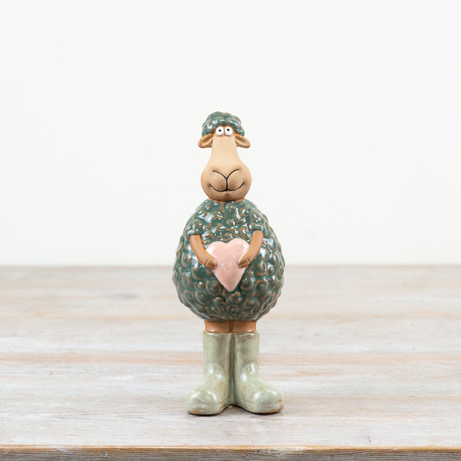 Ceramic Sheep with Love Hearts Ornaments