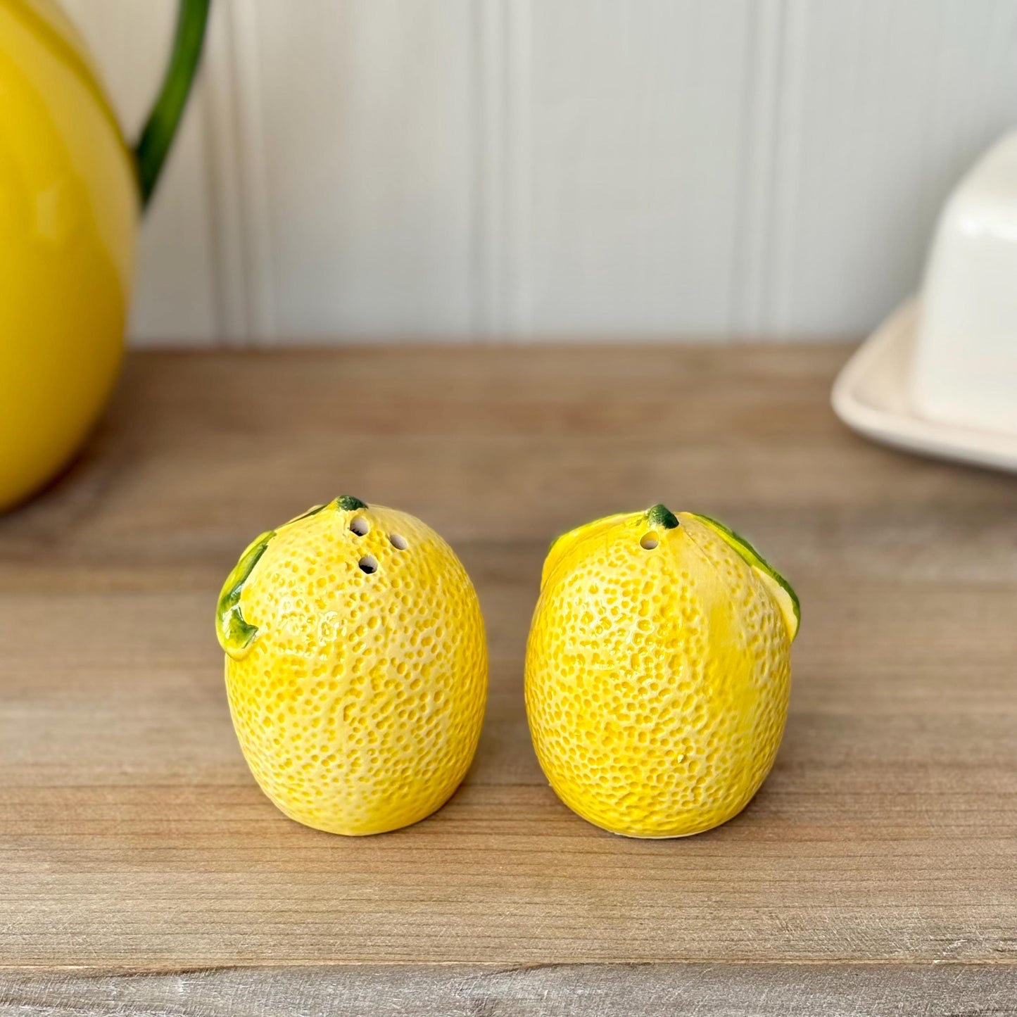 Ceramic Lemon Salt and Pepper Shaker Pots with Box | Cute Ceramic Fruit Condiment Set | Unique Kitchen Decor