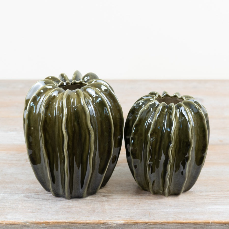 Olive Green Ceramic Pod Vases