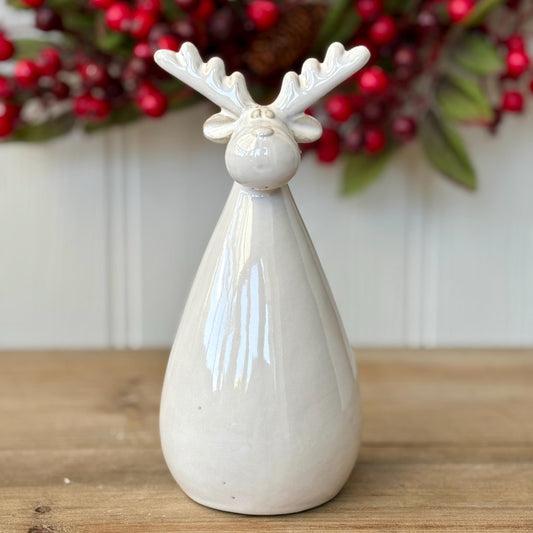Ceramic Glazed Neutral Reindeer Ornaments | Minimalist Christmas Decor | Modern Festive Figurines