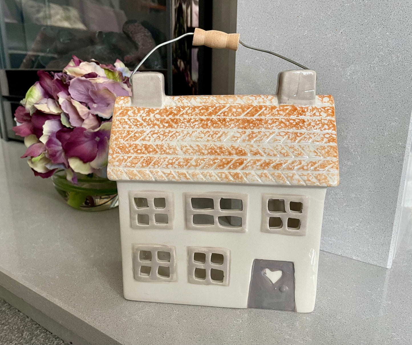 Ceramic House Tea Light Holder with Handle