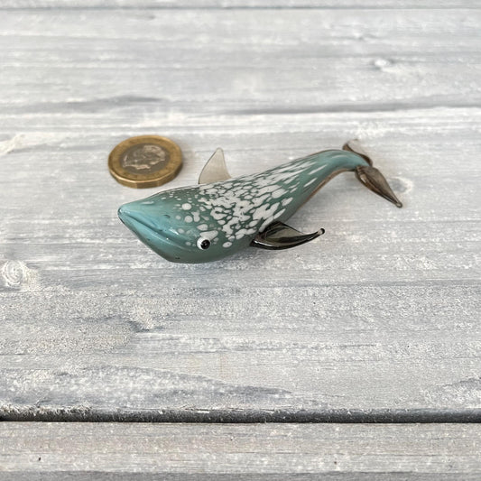 Miniature Glass Whale Figurine Collectable Ornament with Box