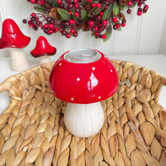 Ceramic Red Mushroom Autumn Tea Light Holder