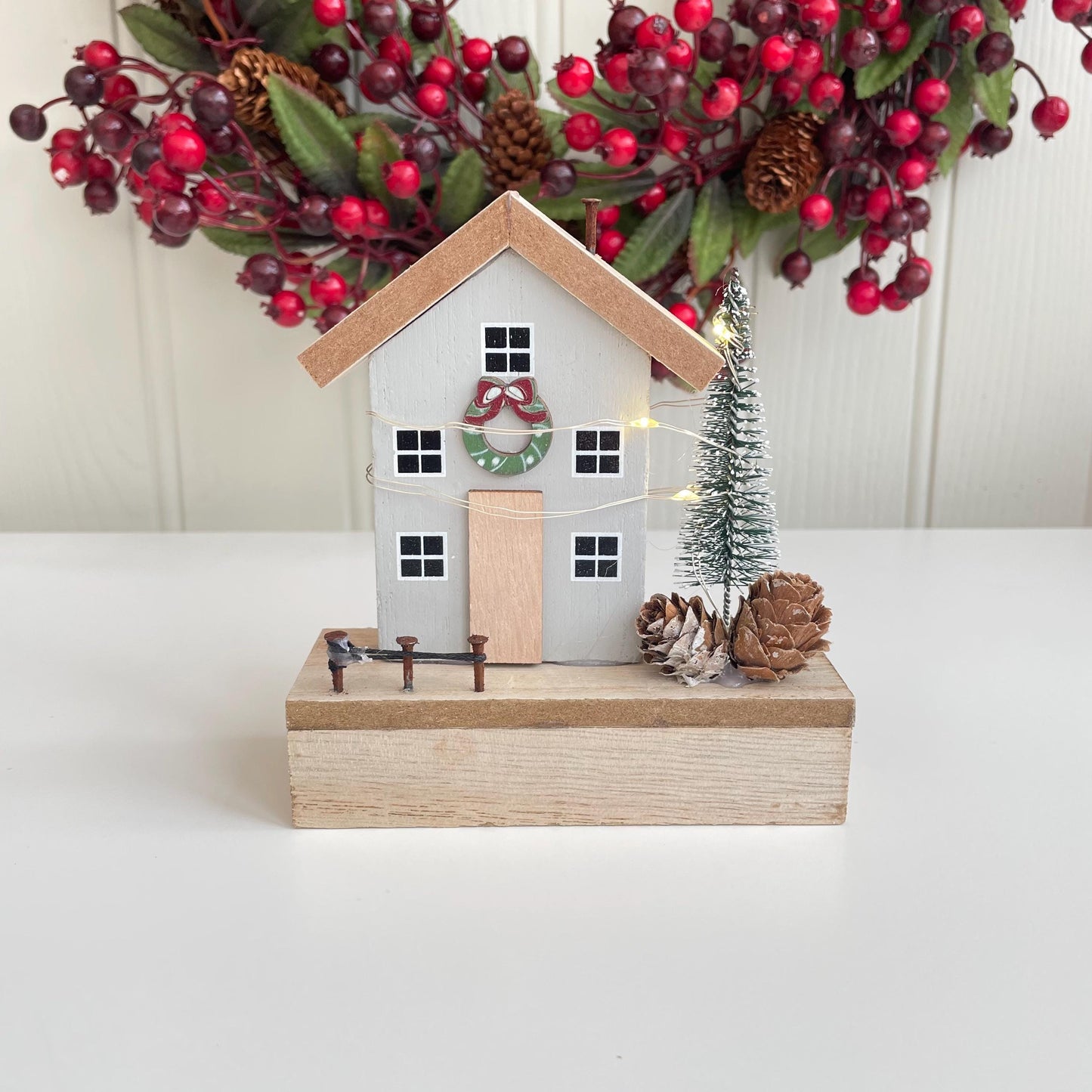 Rustic Wooden Light Up Christmas House Scene