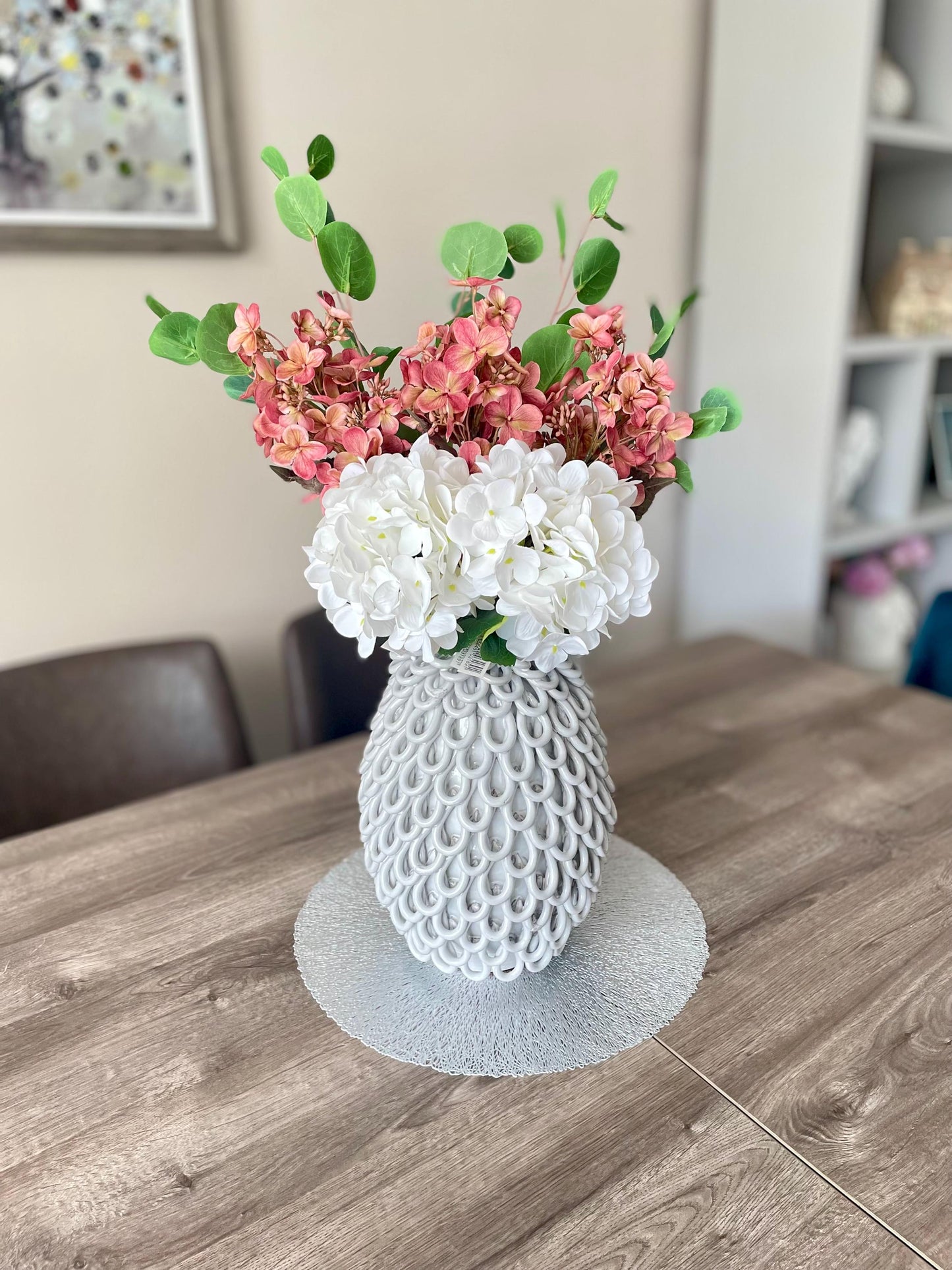 Pink & White Artificial Hydrangea Bouquet Flower Arrangement | Artificial Hydrangea Stems | Pink Hydrangea | White Hydrangea
