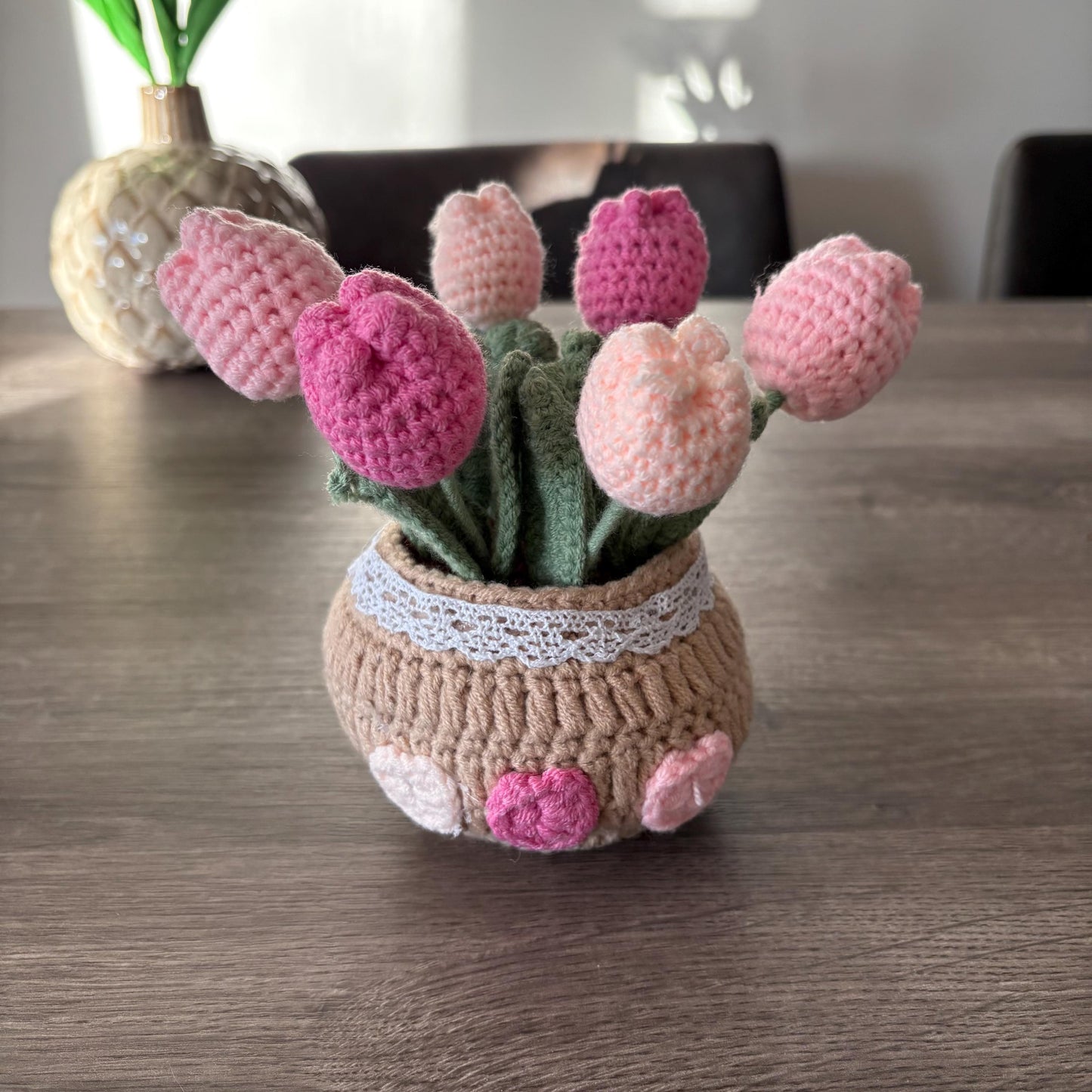 Pink Crochet Tulips in Flower Pot
