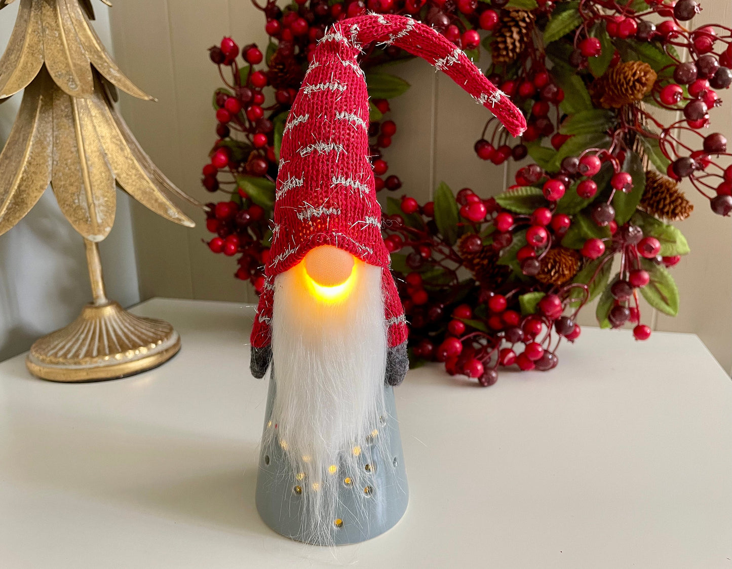 Ceramic Light Up Gonk with Fabric Hat and Beard