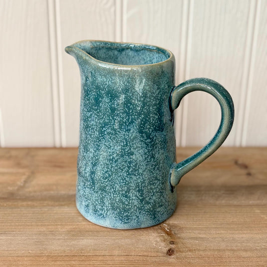 Reactive Glaze Blue Jug Vase | Tall Ceramic Pitcher-Style Vase | Rustic Coastal Decor