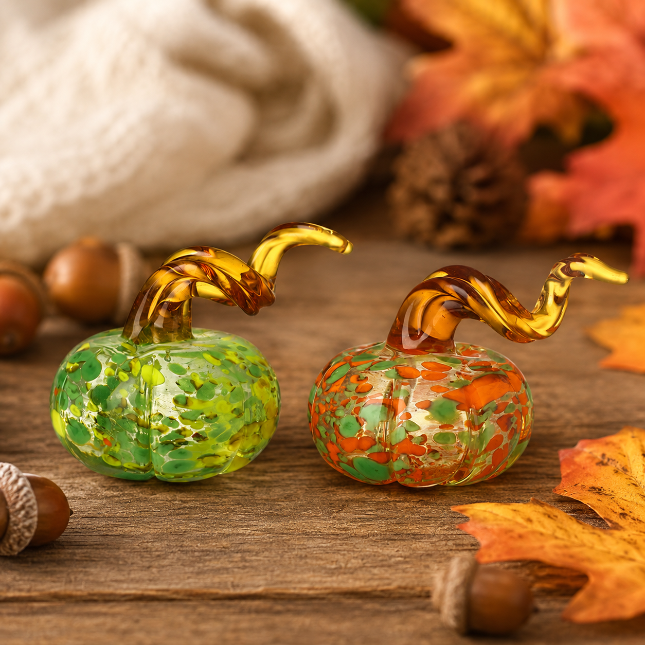 Miniature Glass Autumn Pumpkin Squash Collectible Ornaments