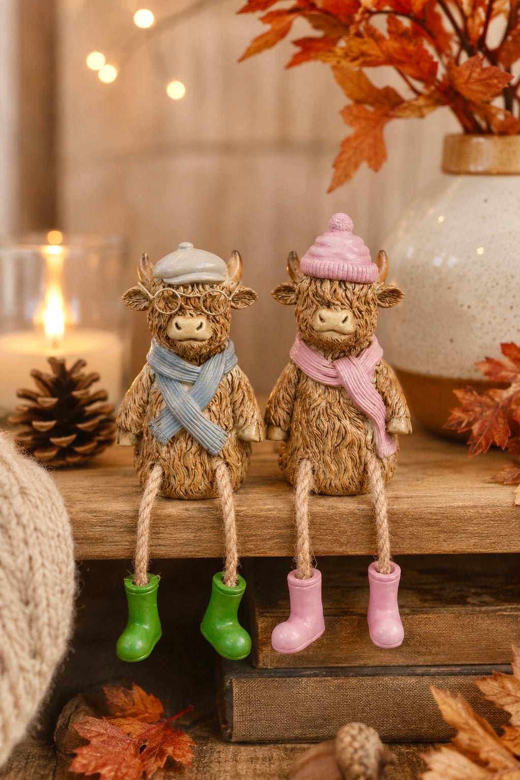 Highland Cow Autumn Shelf Sitting Ornaments Rusty & Bonnie
