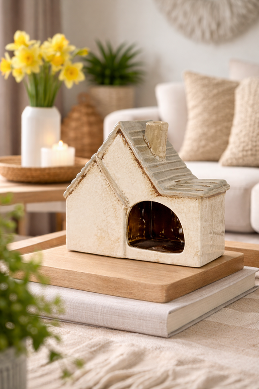 Ceramic Stone Cottage Tea Light Holder Ornament