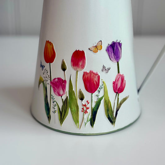 Metal Jug Pitcher Vase with Tulip Design