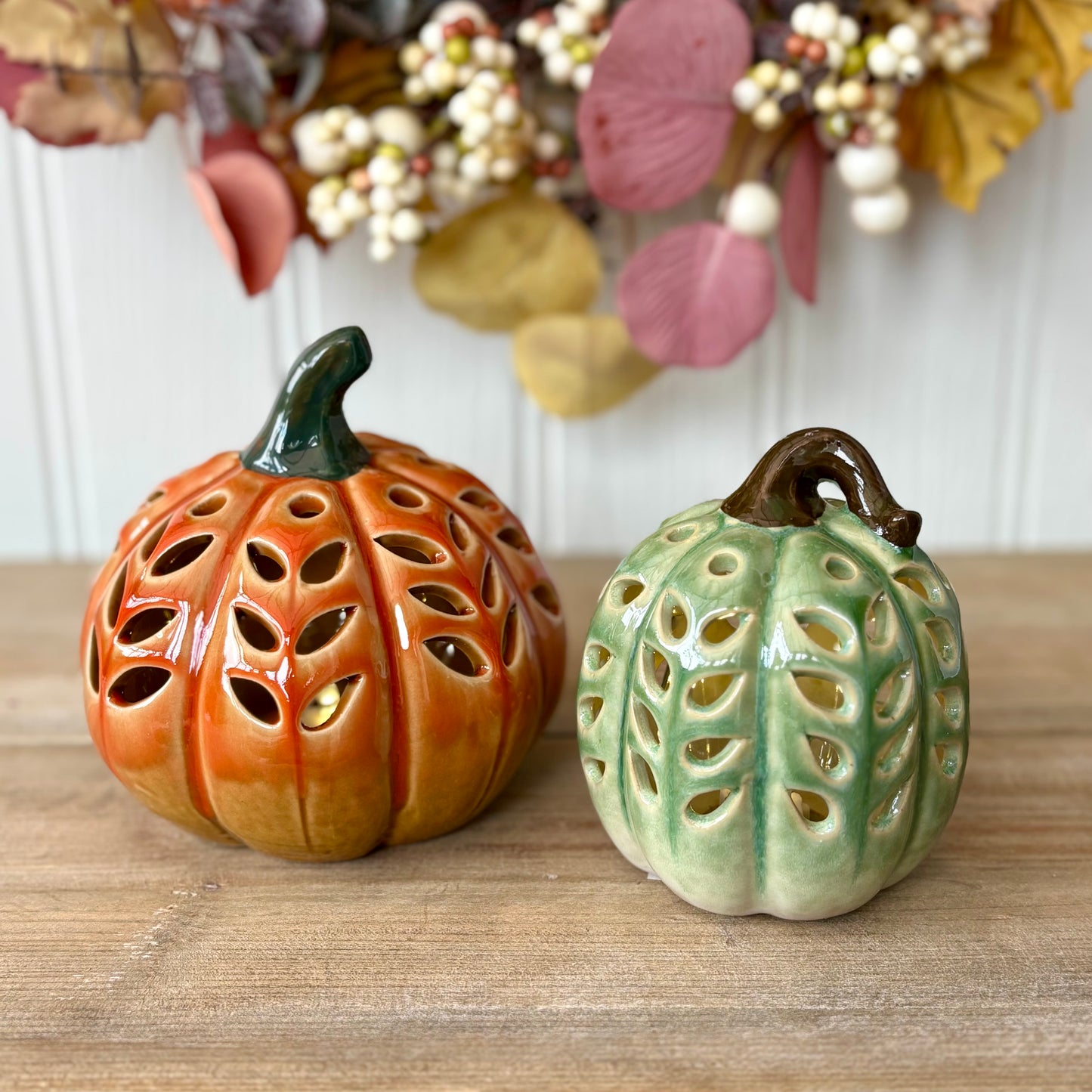 LED Ceramic Autumn Pumpkin & Squash Ornaments