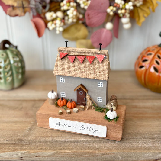 Autumn Pumpkin Cottage Wooden House Block Ornament